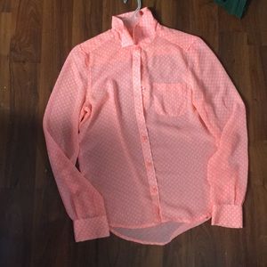 American Eagle Coral colored Polka Dot Blouse
